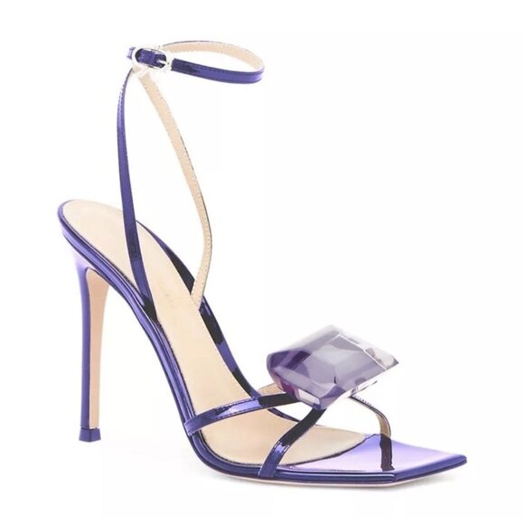 GIANVITO ROSSI Jaipur Indigo Purple Crystal Embellished Leather Sandals Heels Si - Picture 1 of 14